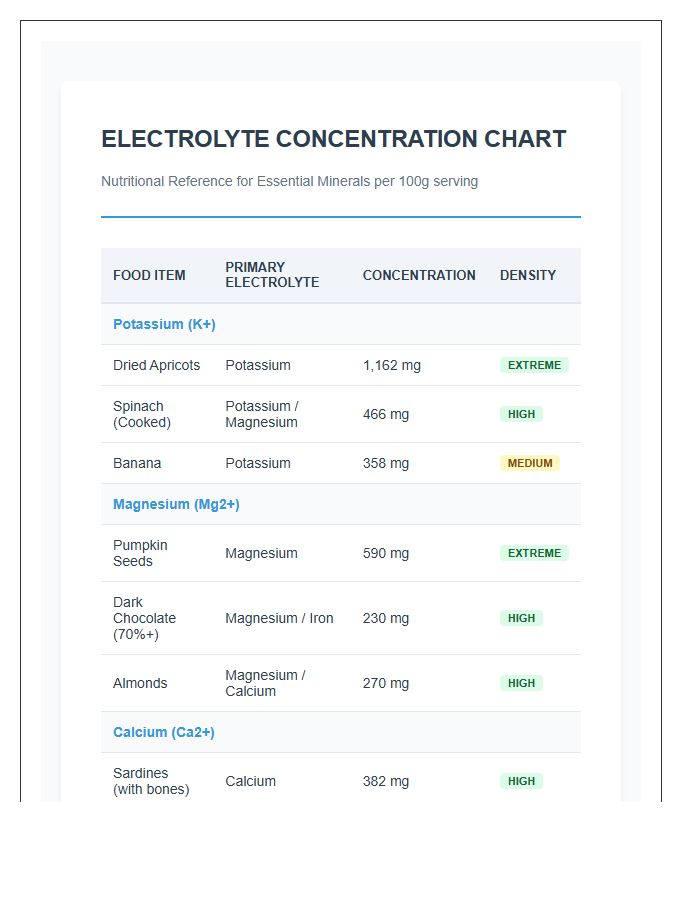 Detailed Electrolyte Concentration Food Printable Chart