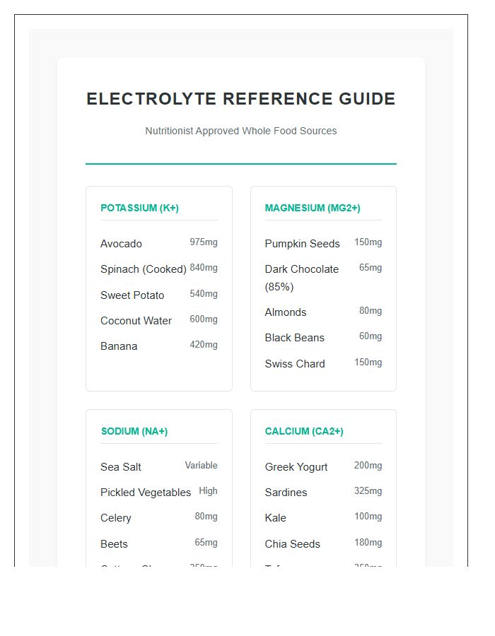 Nutritionist Approved Electrolyte Food Printable Chart