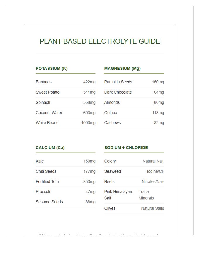Plant Based Electrolyte Food Printable Chart