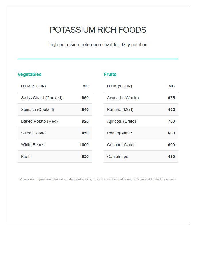 Potassium Rich Fruits And Vegetables Printable Chart