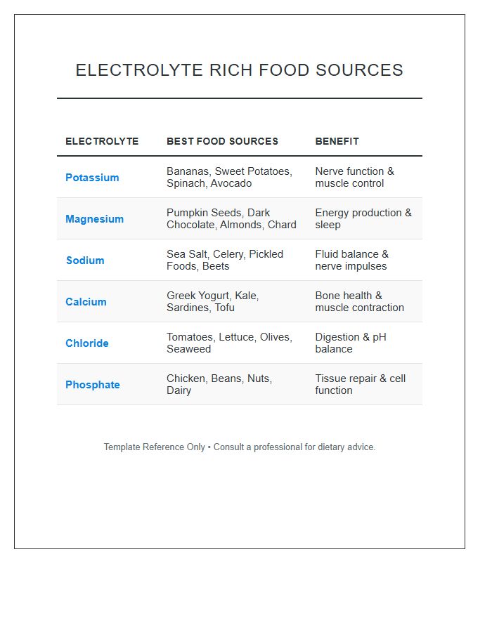 Printable Electrolyte Rich Food Source Chart