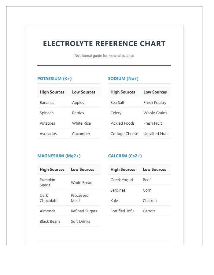 Specific Electrolyte Level Food Printable Chart