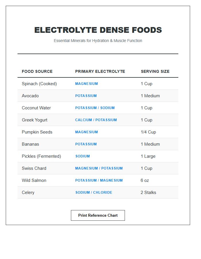 Top Electrolyte Dense Foods Printable Chart