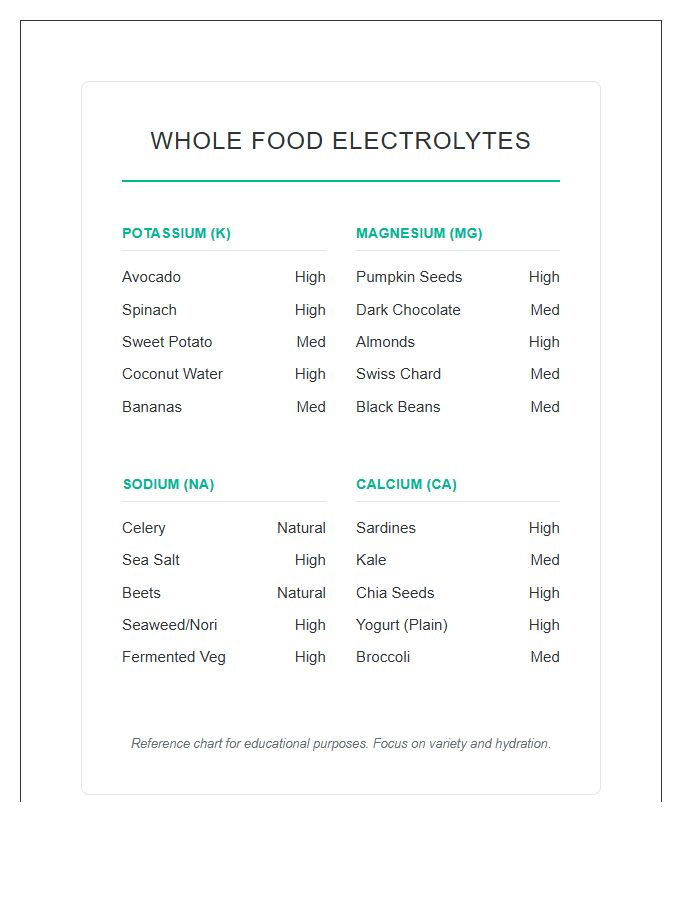 Whole Food Electrolyte Reference Printable Chart