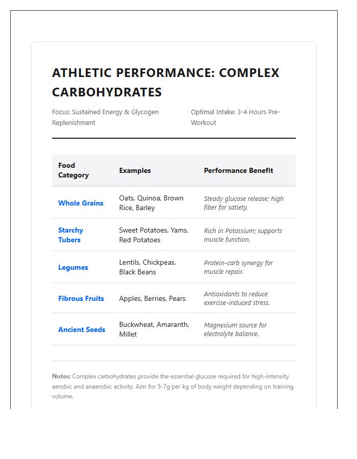 Athletic Performance Complex Carbohydrate Printable Chart