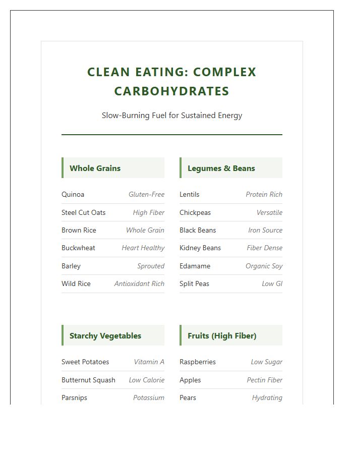 Clean Eating Complex Carbohydrate Printable Chart