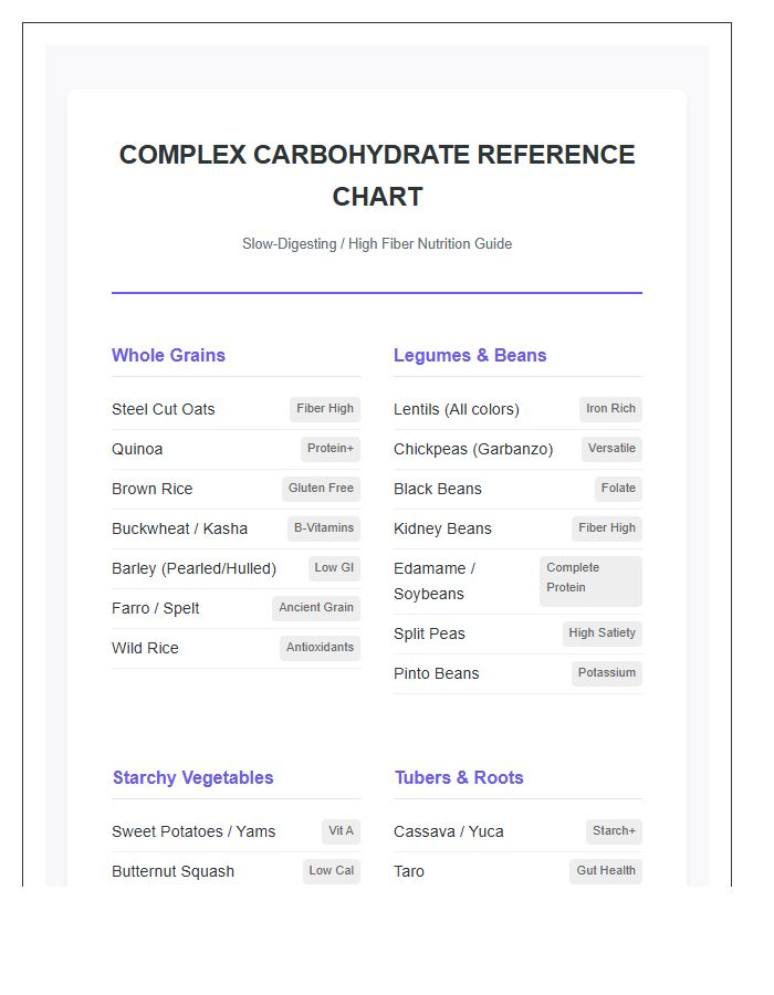 Complete Complex Carbohydrate Food List Printable Chart