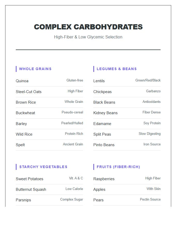 Complex Carbohydrate Food List Printable Chart