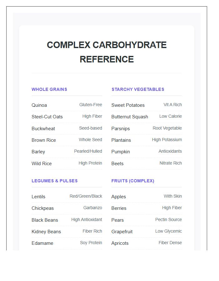 Complex Carbohydrate Reference Printable Chart