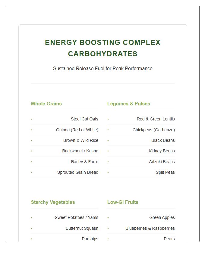 Energy Boosting Complex Carbohydrate Printable Chart