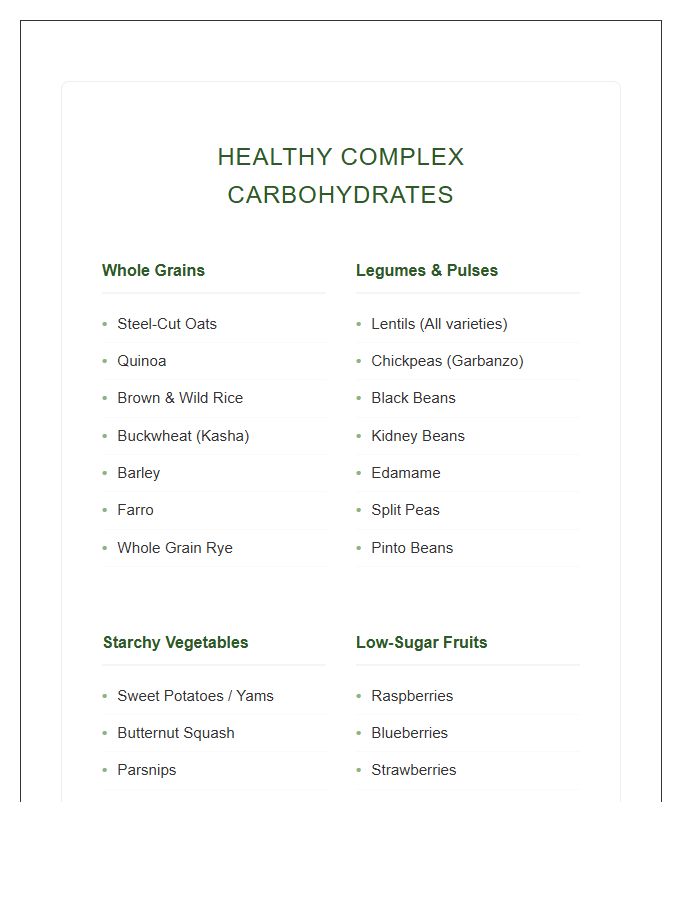 Healthy Complex Carbohydrate Food List Printable Chart