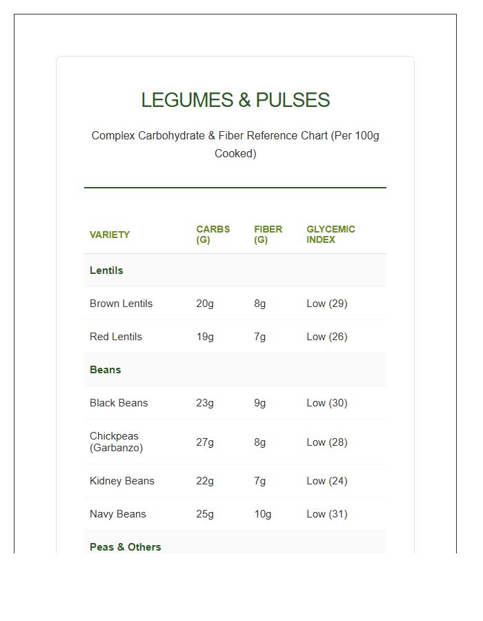 Legume And Pulse Complex Carbohydrate Printable Chart
