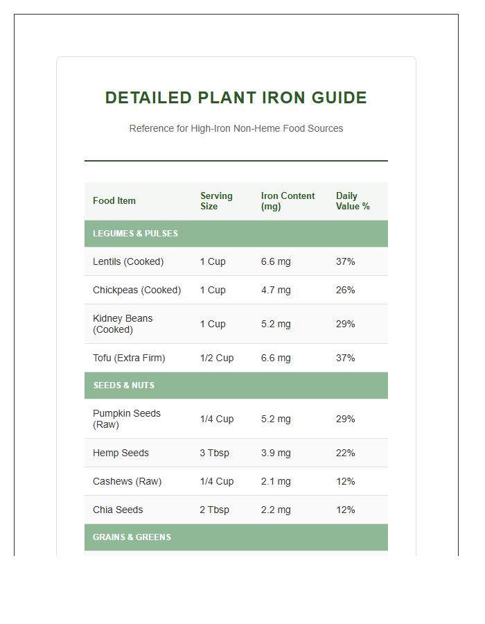 Detailed Plant Iron Guide Printable Chart