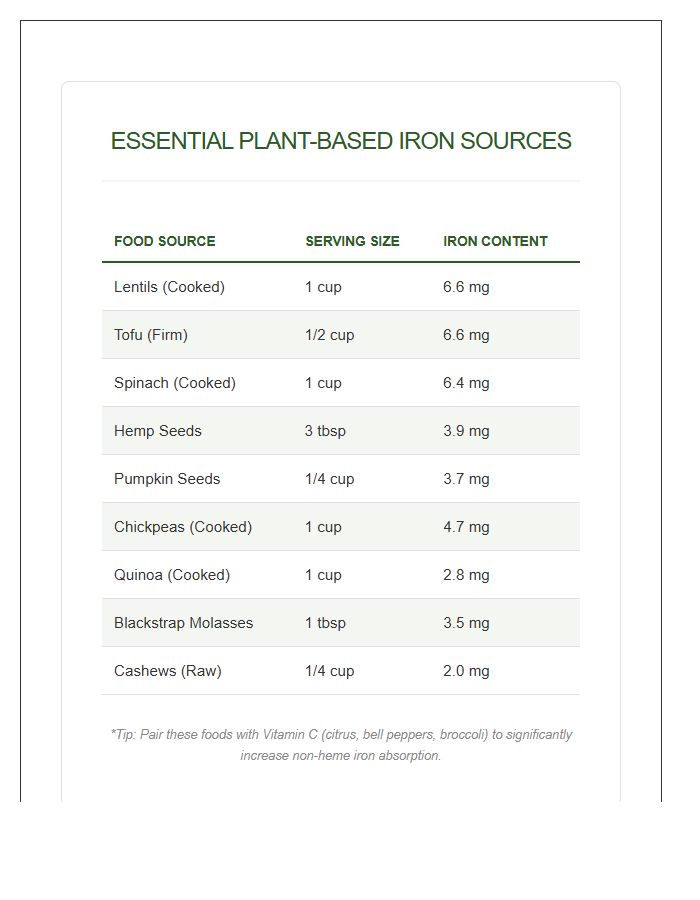 Essential Plant Iron Sources Printable Chart