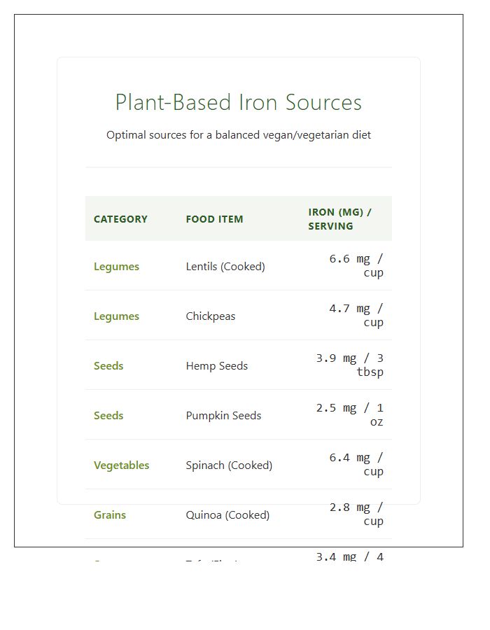 Healthy Plant Iron Source Printable Chart