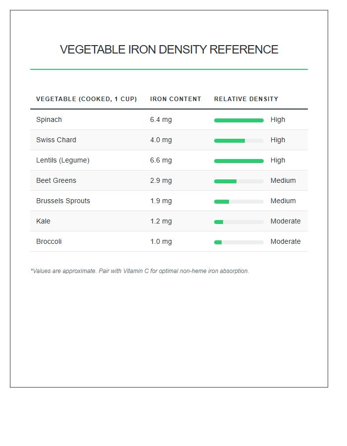 Vegetable Iron Density Reference Printable Chart