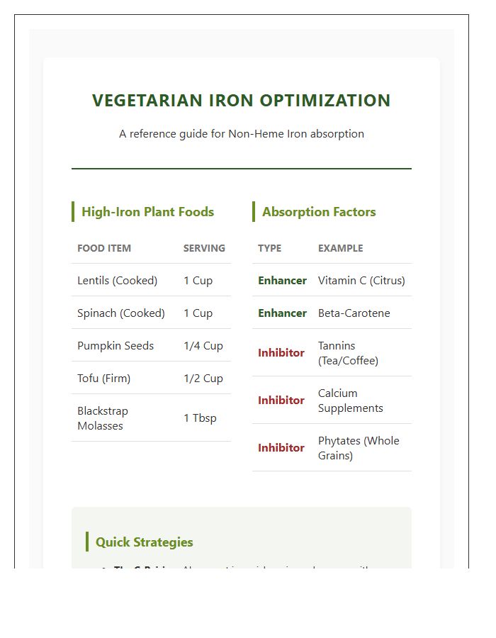 Vegetarian Iron Absorption Reference Printable Chart
