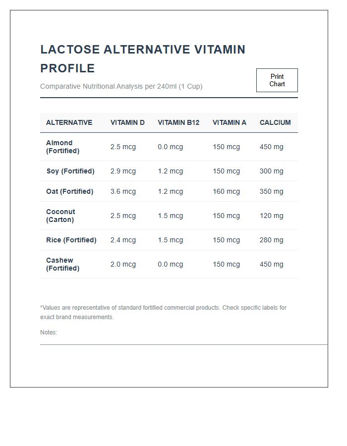 Lactose Alternative Vitamin Profile Printable Chart