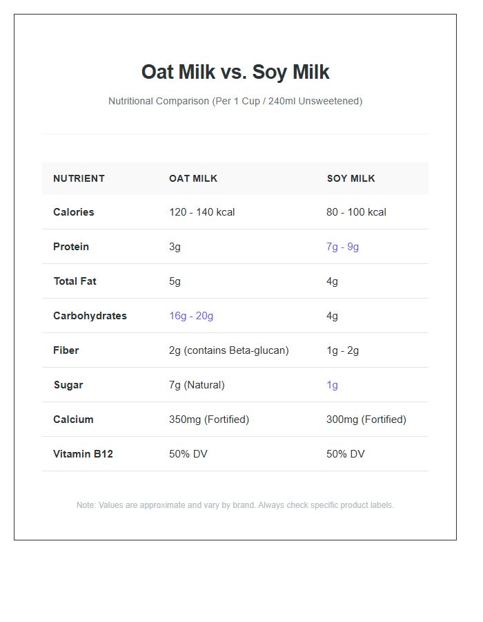 Oat Milk Versus Soy Milk Nutrition Printable Chart