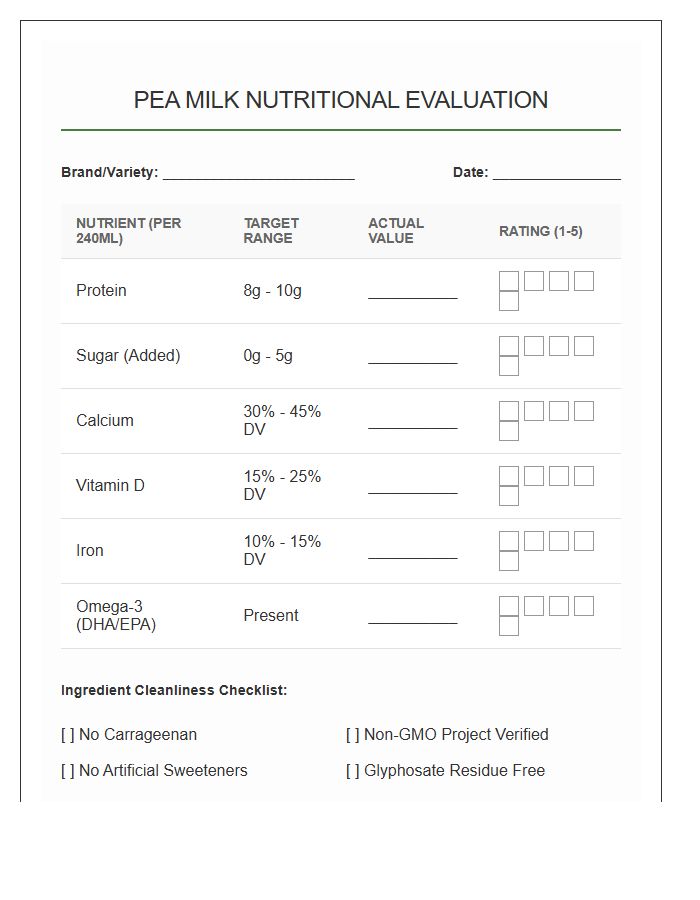 Pea Milk Nutritional Evaluation Printable Chart