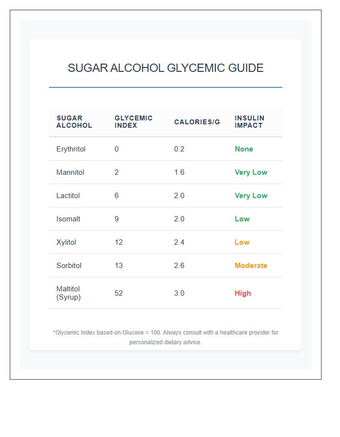 Diabetic Friendly Sugar Alcohol Printable Chart