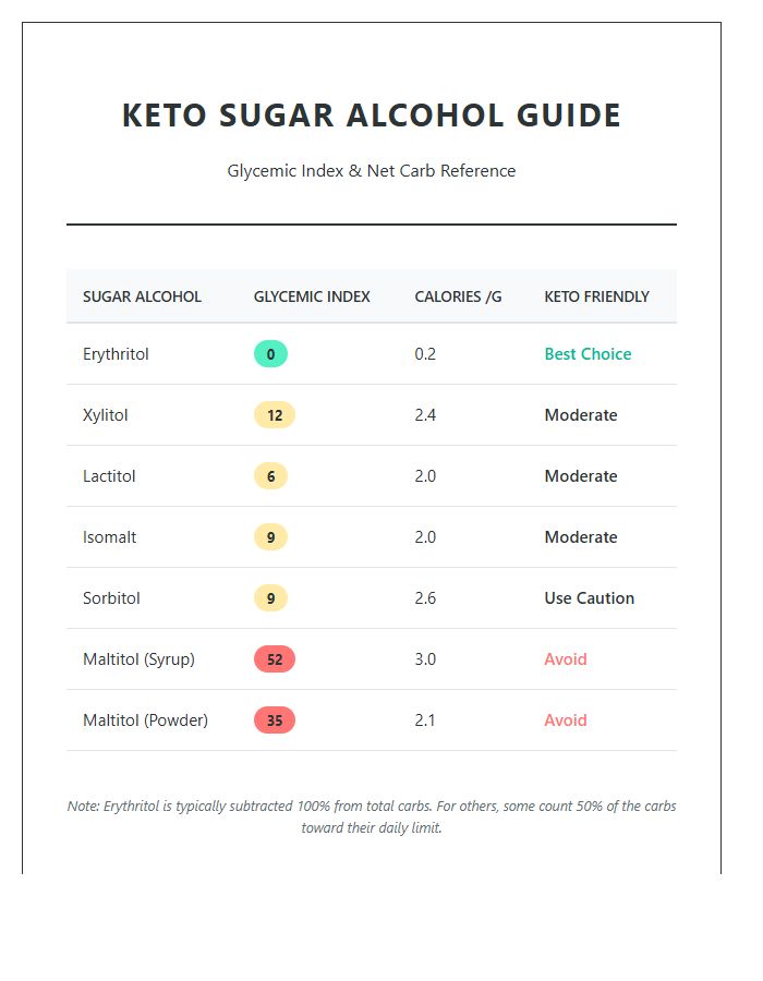 Keto Friendly Sugar Alcohol Printable Chart