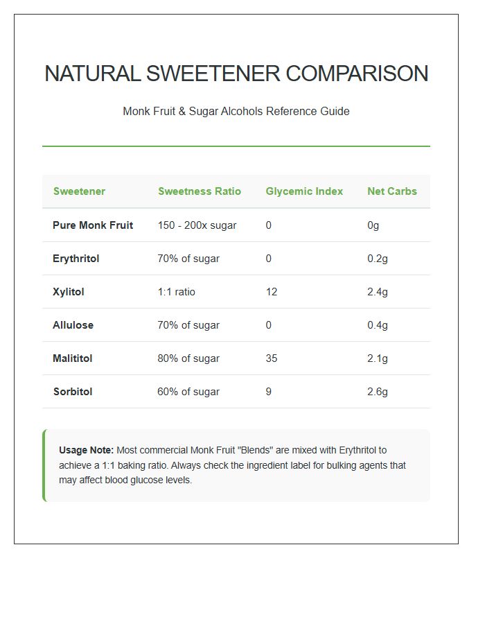 Monk Fruit And Sugar Alcohol Printable Chart