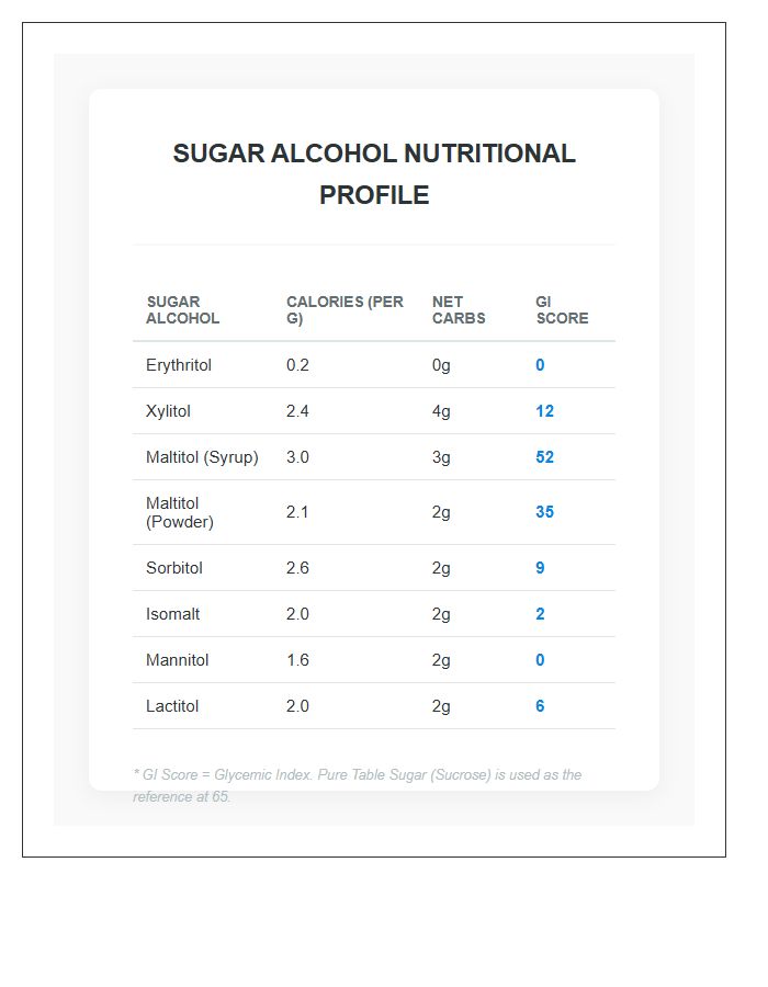 Sugar Alcohol Calories And Carbs Printable Chart
