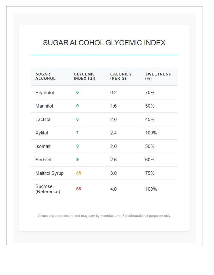 Sugar Alcohol Glycemic Index Printable Chart