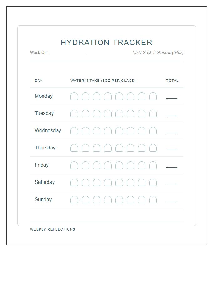 Aesthetic Hydration Tracking Printable Water Intake Chart