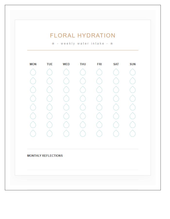 Floral Hydration Tracking Printable Water Intake Chart