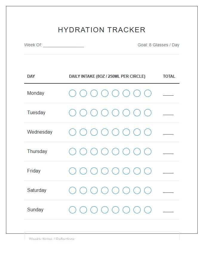 Minimalist Hydration Tracking Printable Water Intake Chart