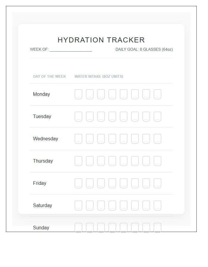Modern Hydration Tracking Printable Water Intake Chart
