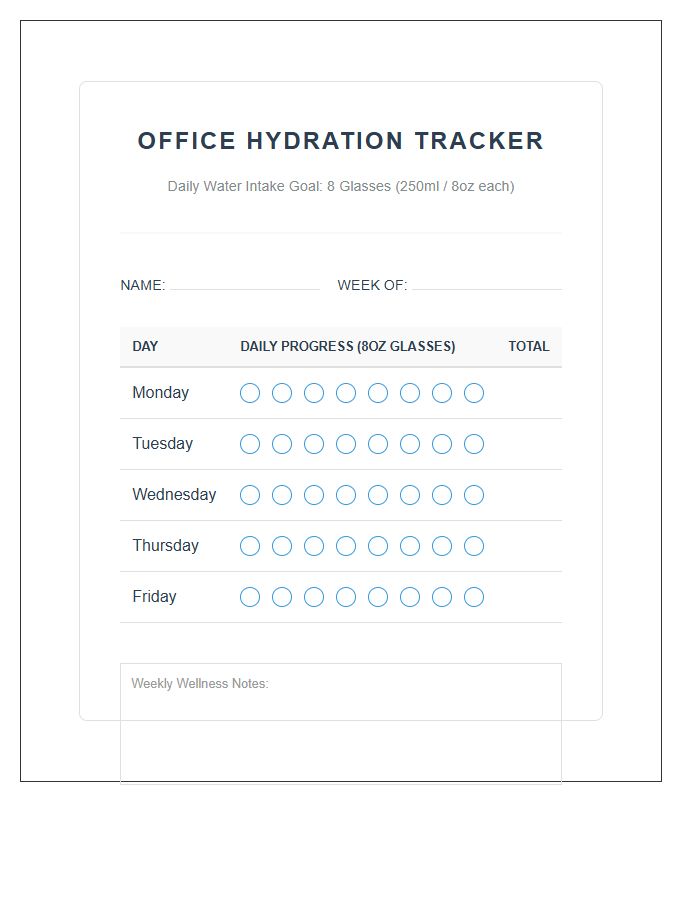 Office Hydration Tracking Printable Water Intake Chart