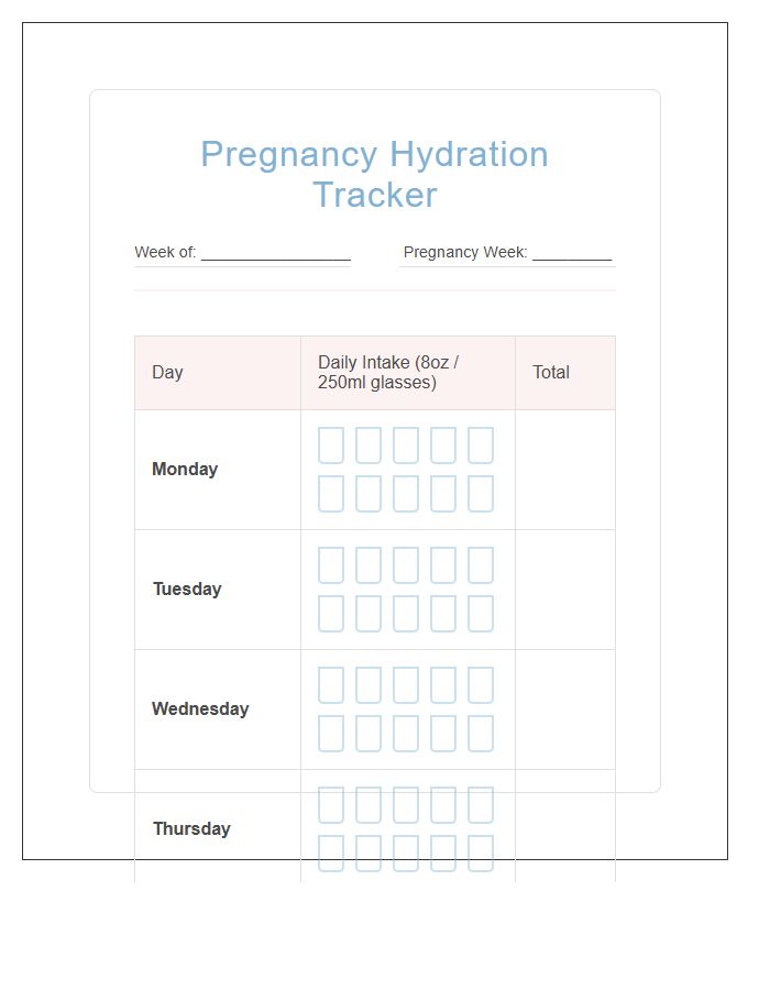 Pregnancy Hydration Tracking Printable Water Intake Chart