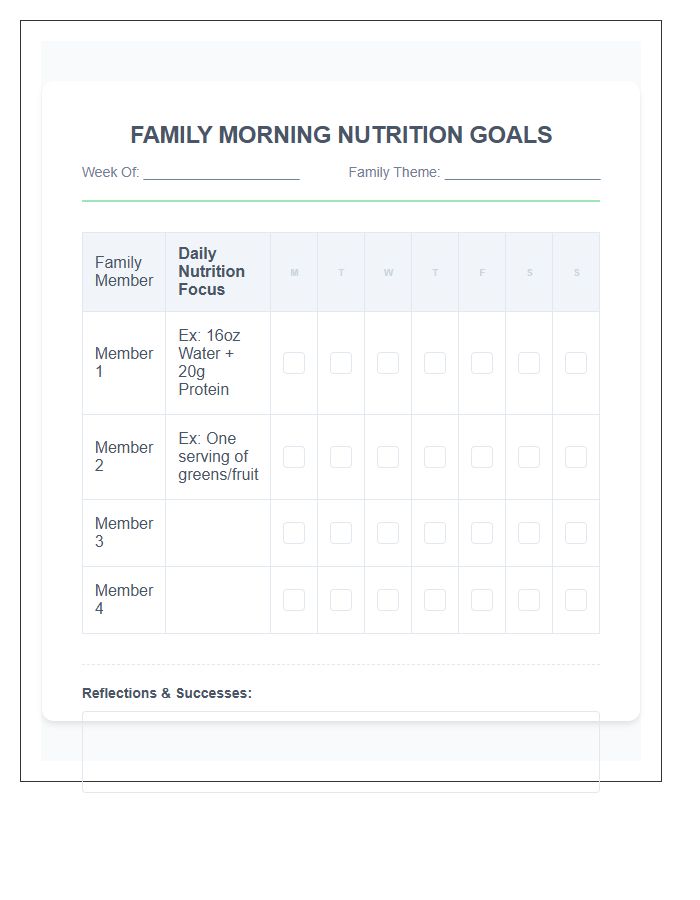 Family Morning Nutrition Goals Printable Chart