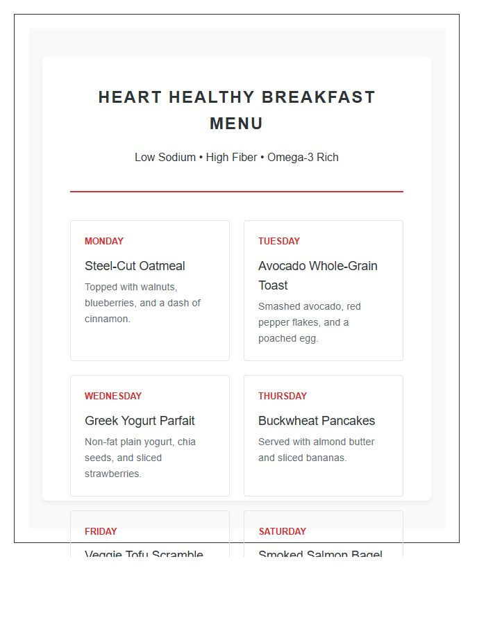 Heart Healthy Breakfast Menu Printable Chart