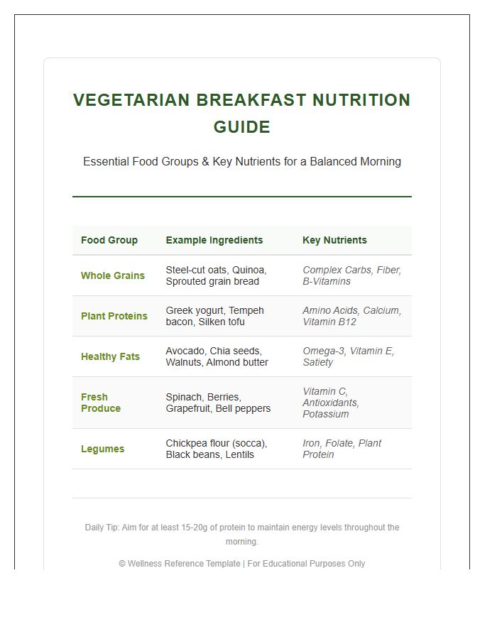 Vegetarian Breakfast Nutrition Guide Printable Chart