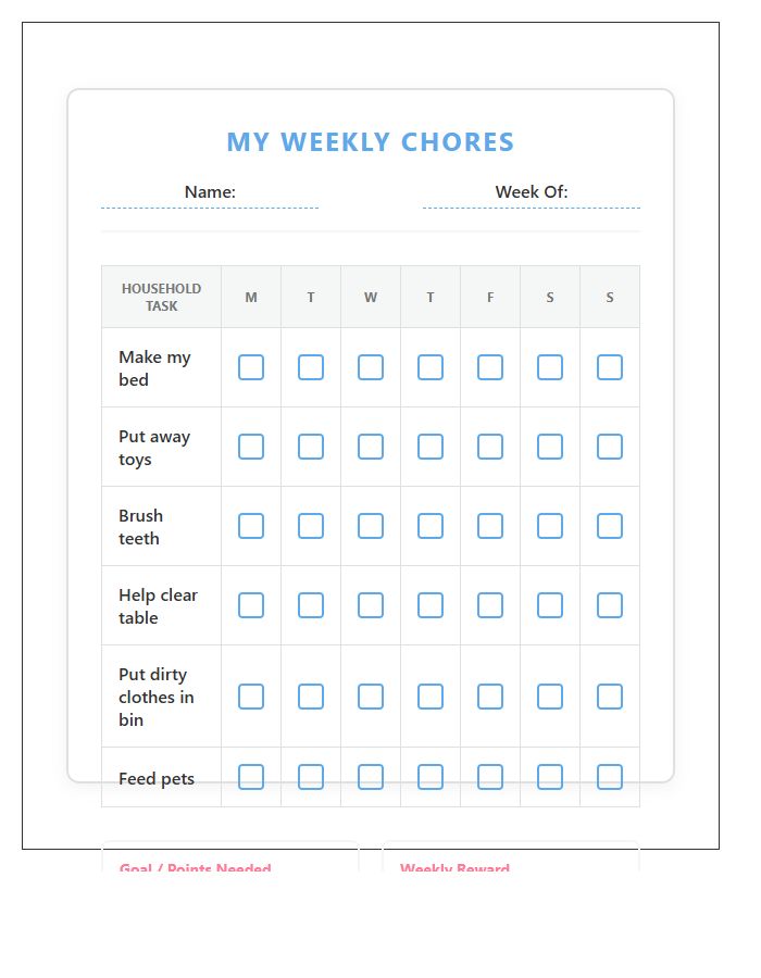 Kids Household Chores Printable Chart