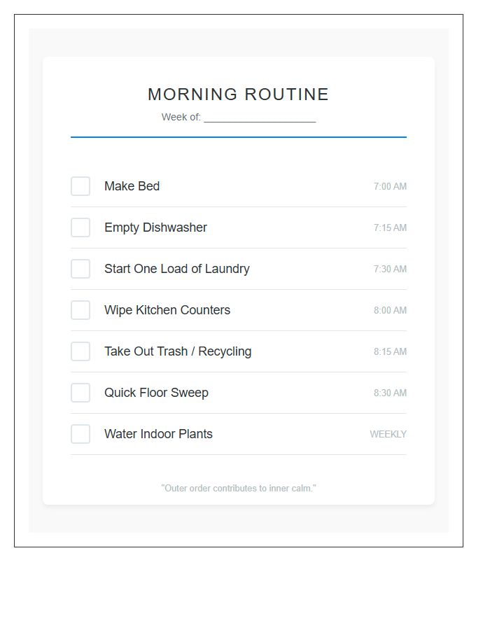 Morning Routine Household Chores Printable Chart