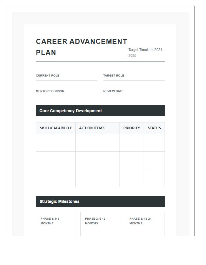 Career Advancement Planning Printable Chart