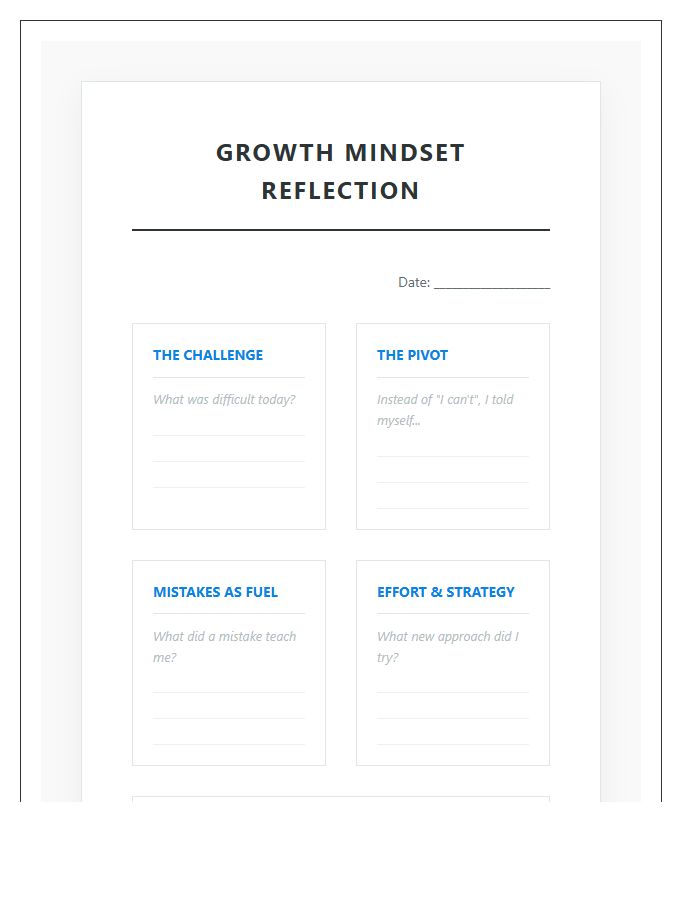 Growth Mindset Reflection Printable Chart