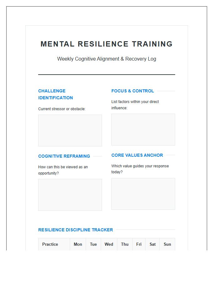Mental Resilience Training Printable Chart