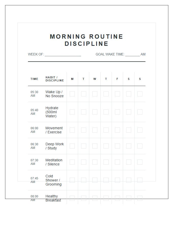 Morning Routine Discipline Printable Chart