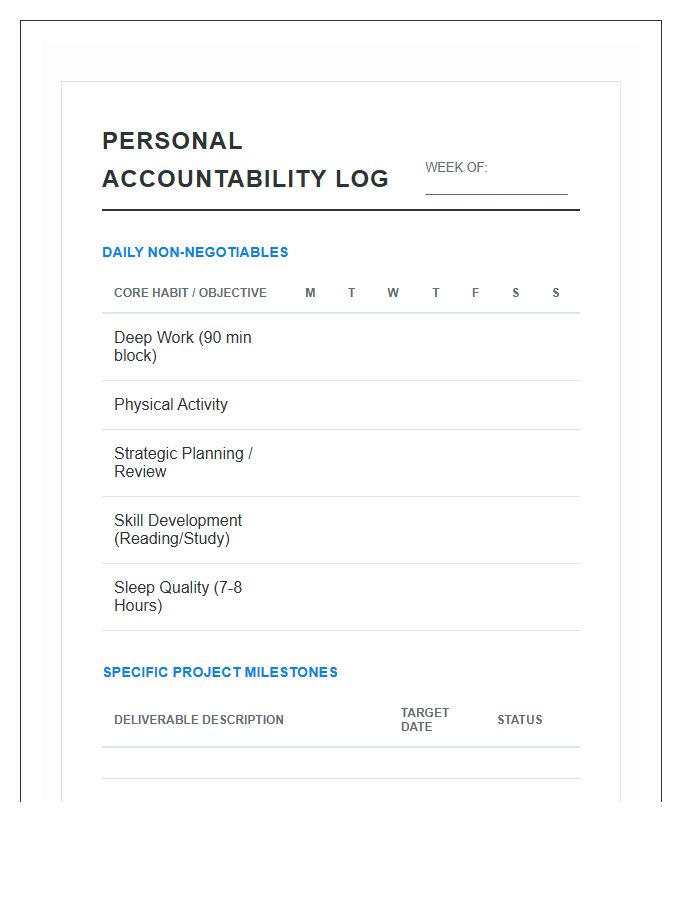 Personal Accountability System Printable Chart