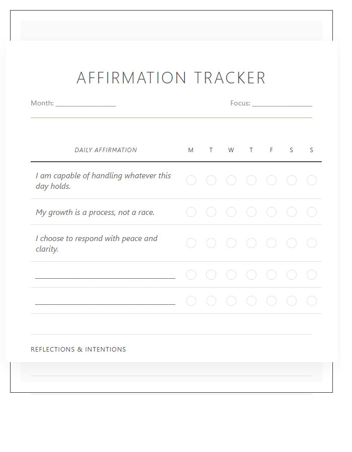 Positive Affirmation Habit Printable Chart