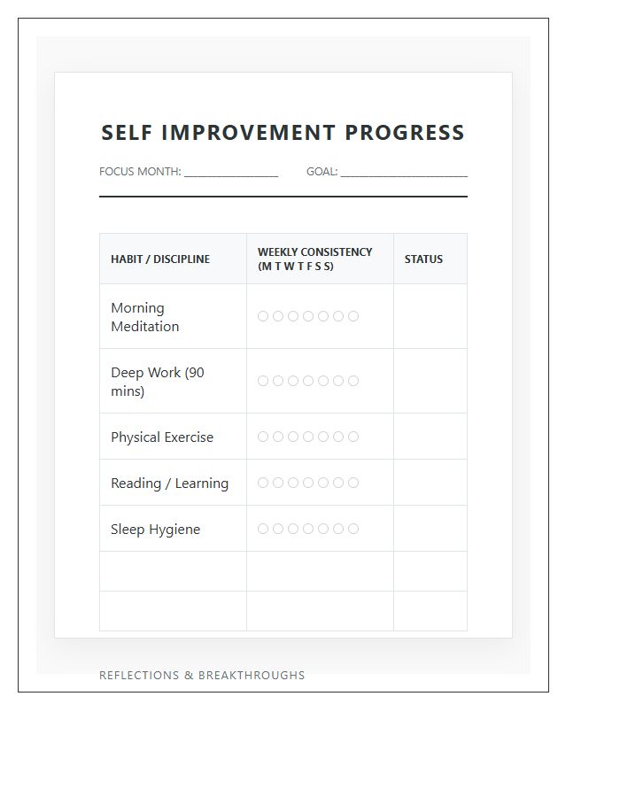 Self Improvement Progress Printable Chart