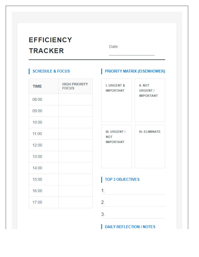 Time Management Efficiency Printable Chart