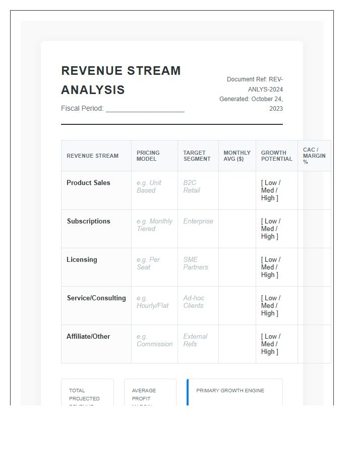 Detailed Revenue Stream Analysis Printable Chart