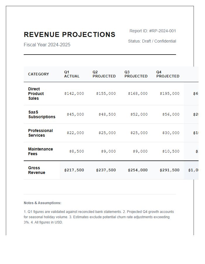 Professional Revenue Projections Printable Chart